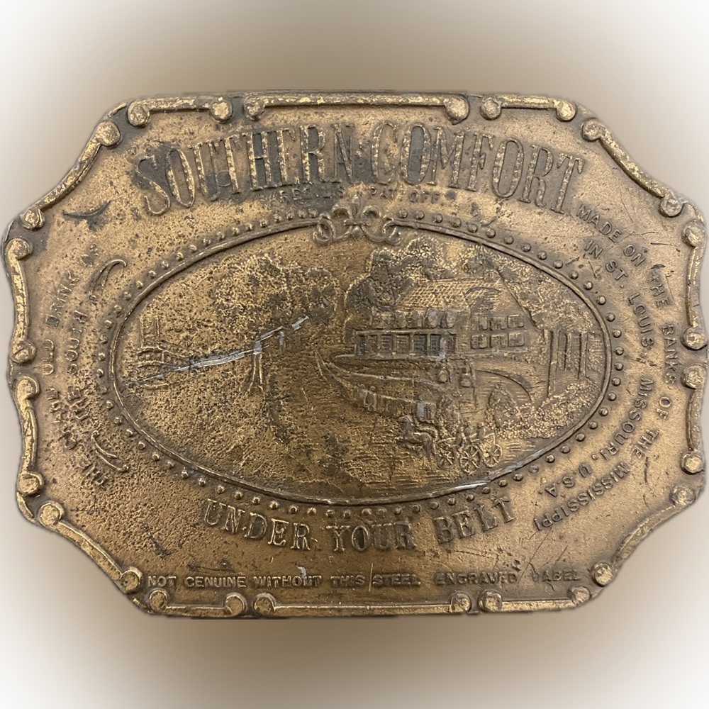 Vintage 1970’s Southern Comfort Brass Belt Buckle
